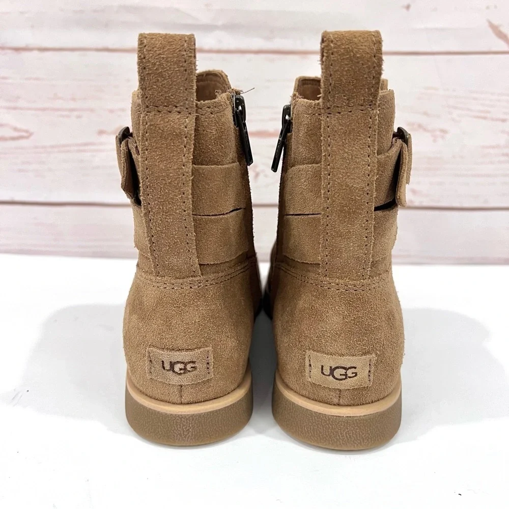 NWT UGG Josefene Ankle Boots Distressed Suede Strap Short Booties Chestnut Tan